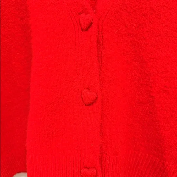 Cupcakes & Cashmere Red V-Neck Cardigan with Heart Shaped Buttons - Picture 2 of 5